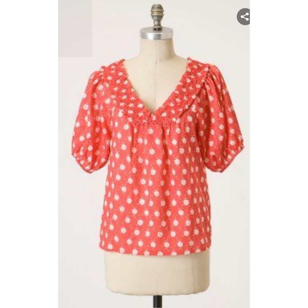 Edme & Esyllte To The Sun Blouse Top Red Bird Print Polka Dot Puff Sleeve XS - Picture 3 of 8